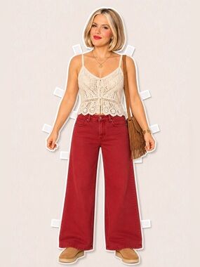 Entro High Rise Wide Leg Denim Jeans Womens Size Medium Rust Red